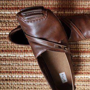 Privo Brown Leather Shoes Loafers Square Toe Slip On Women's Size
